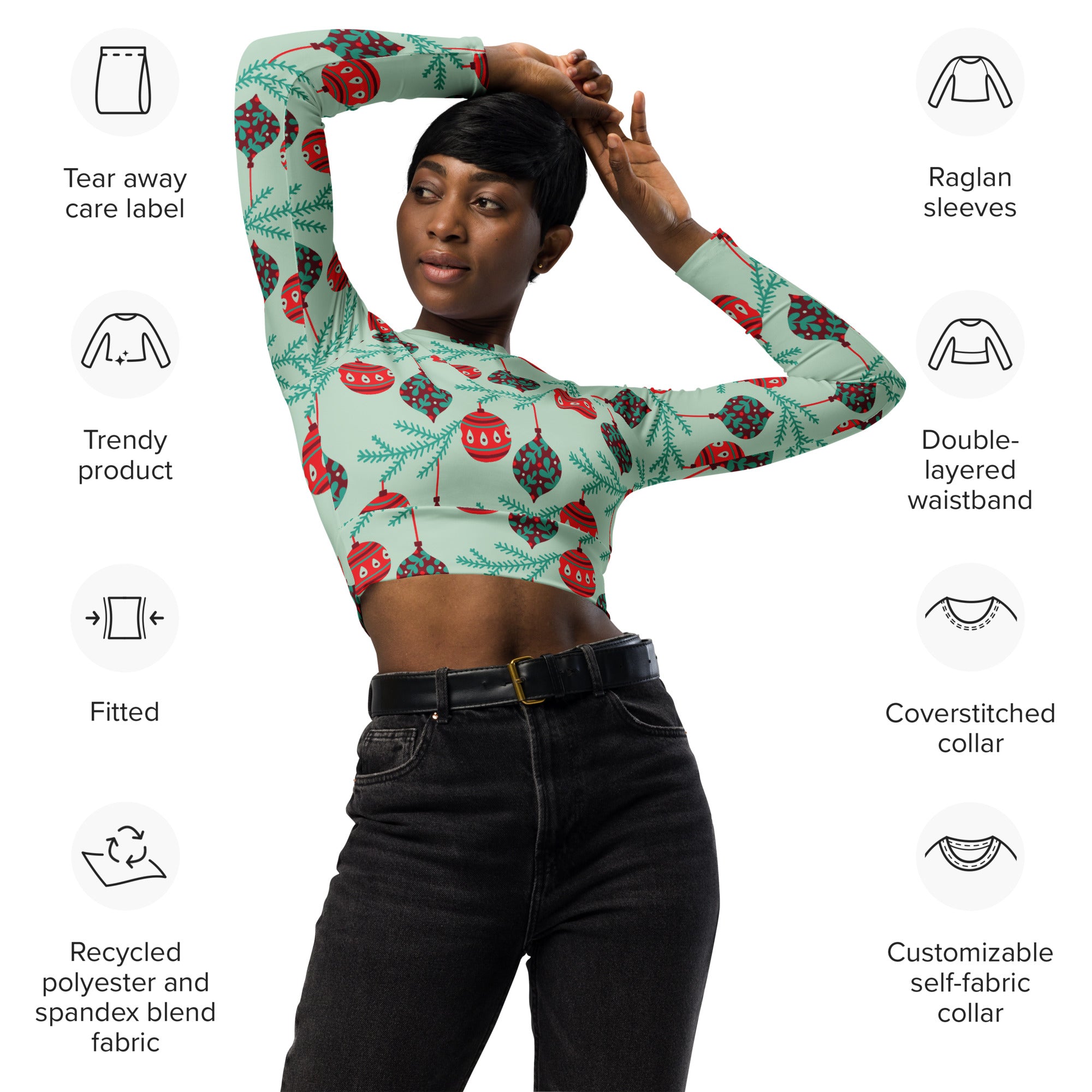 Christmas Bells Recycled long-sleeve crop top