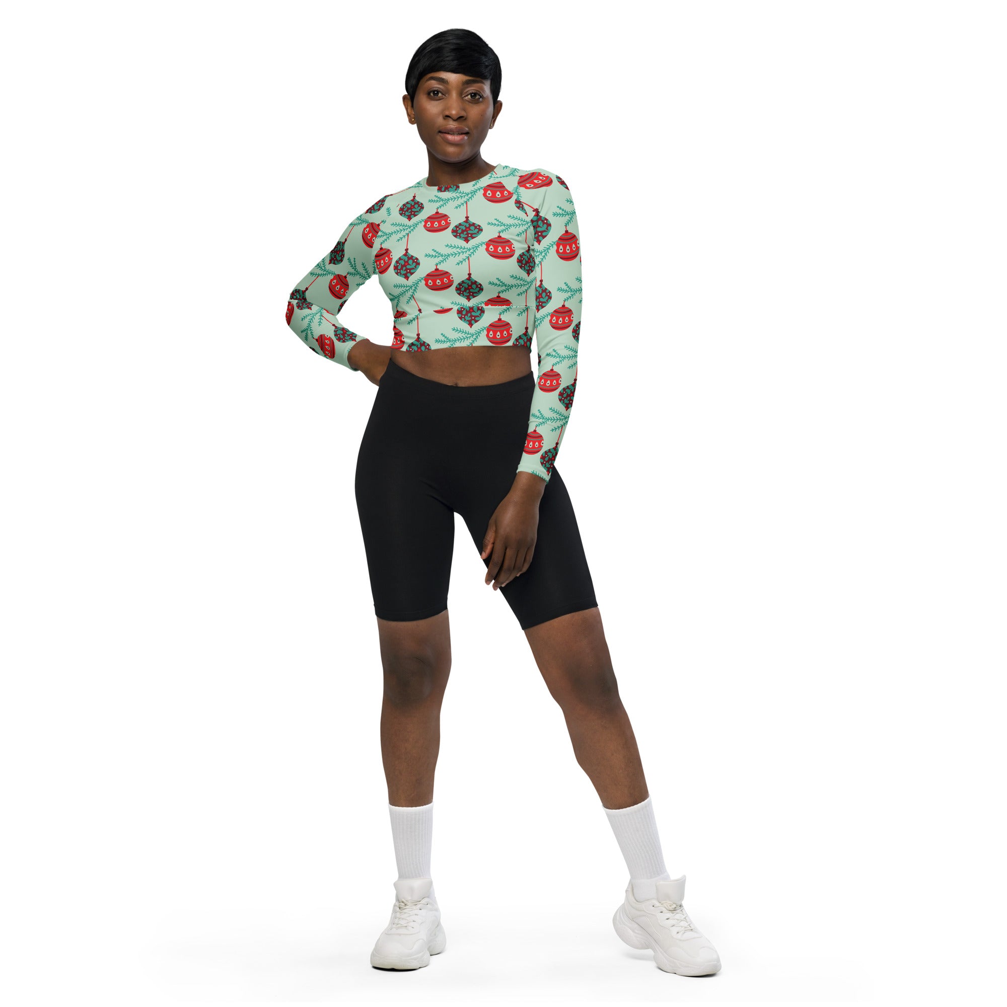 Christmas Bells Recycled long-sleeve crop top
