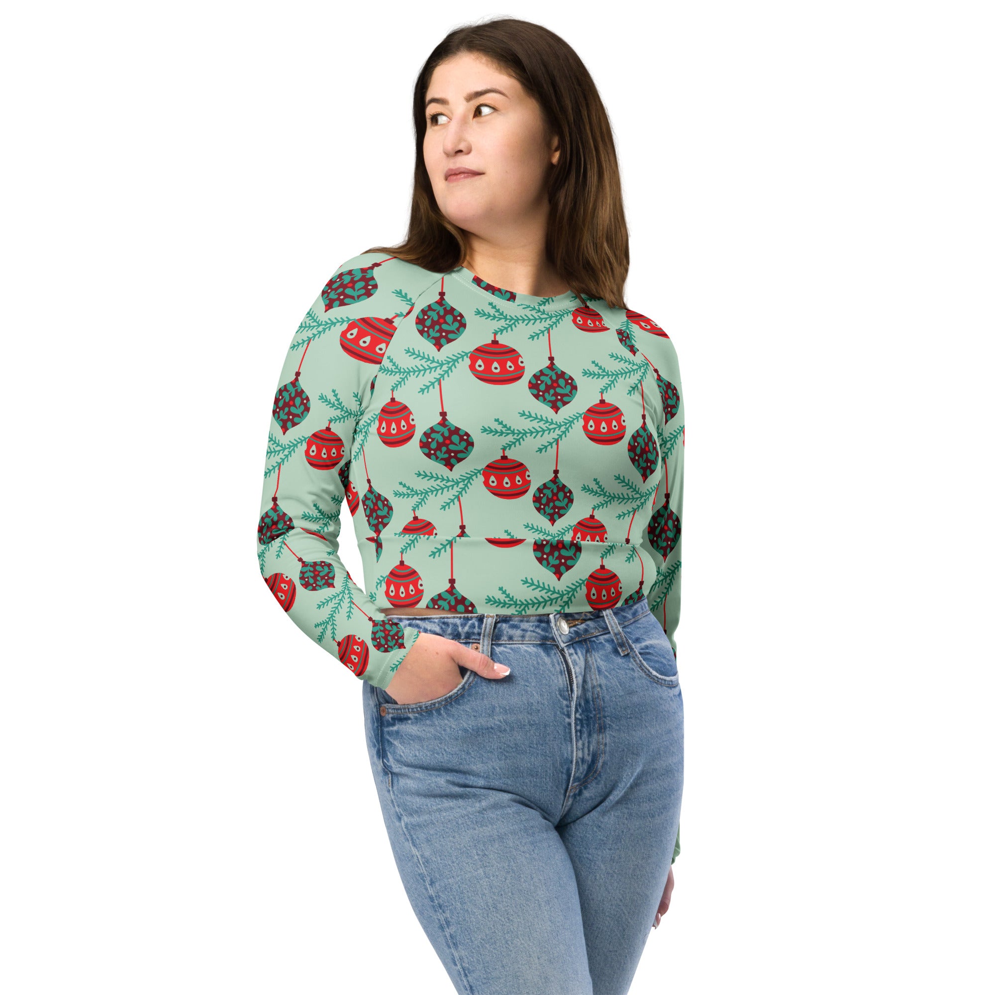 Christmas Bells Recycled long-sleeve crop top